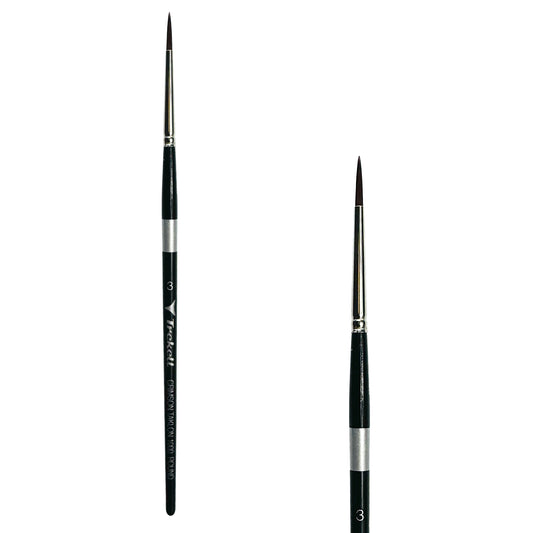 Trekell Crimson Taklon #3 Round Brush - Short Handle, with rounded, pointed bristles.