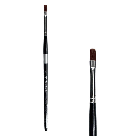 Trekell Crimson Taklon #4 Bright Brush - Short Handle, with short, straight-edged flat bristles.