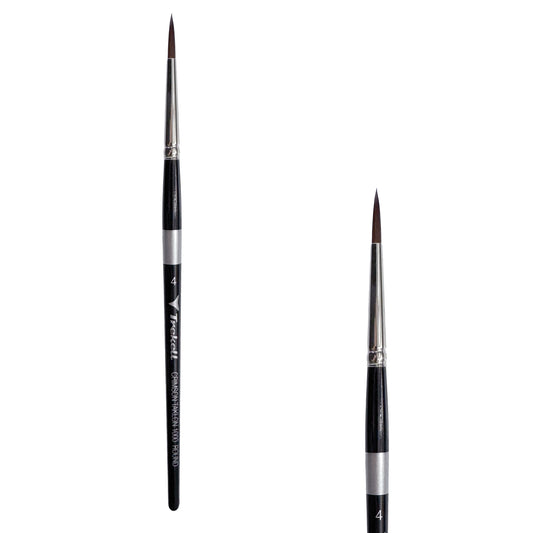 Trekell Crimson Taklon #4 Round Brush - Short Handle, with rounded, pointed bristles.