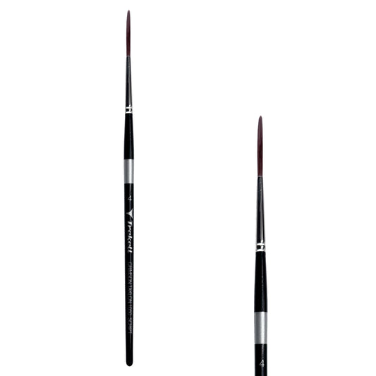 Trekell Crimson Taklon #4 Script/Rigger Brush - Short Handle, with long, fine pointed bristles.