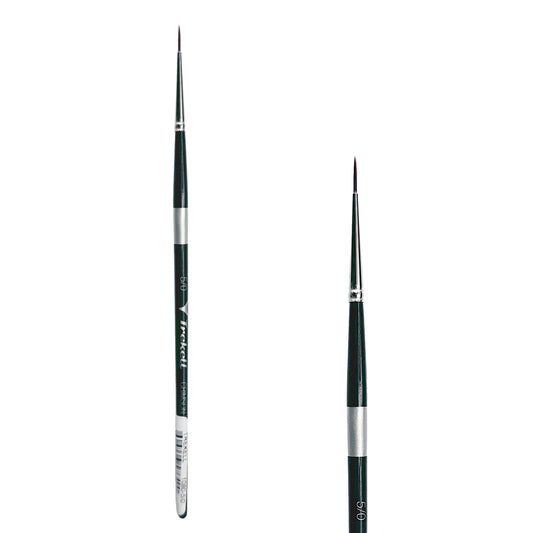 Trekell Crimson Taklon #5/0 Liner Brush - Short Handle, with long, narrow pointed bristles.