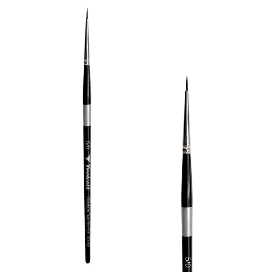 Trekell Crimson Taklon #5/0 Round Brush - Short Handle, with rounded, pointed bristles.