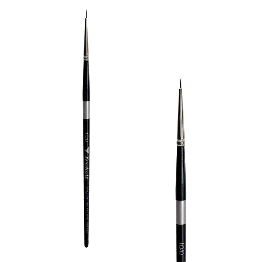 Trekell Crimson Taklon #10/0 Round Brush - Short Handle, with rounded, pointed bristles.