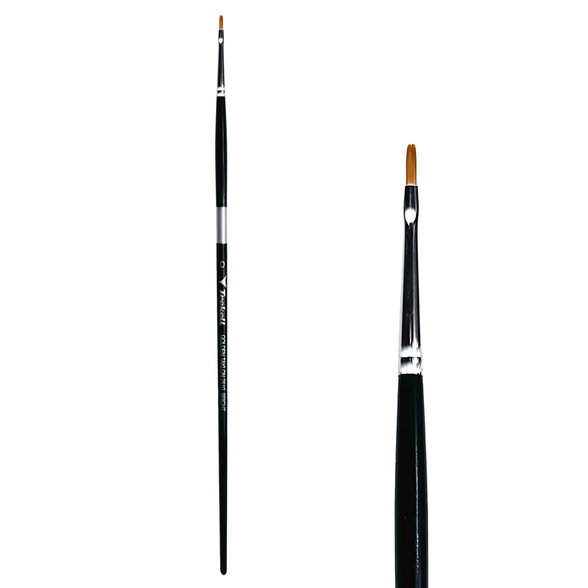 Trekell Golden Taklon #0 Bright Brush - Long Handle, with short, straight-edged flat bristles.