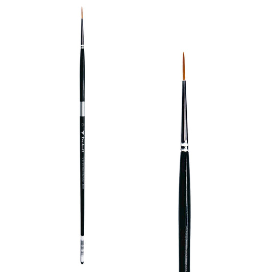 Trekell Golden Taklon #0 Liner Brush - Long Handle, with long, narrow pointed bristles.