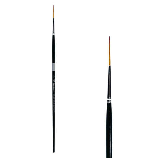 Trekell Golden Taklon #0 Script/Rigger Brush - Long Handle, with long, fine pointed bristles.