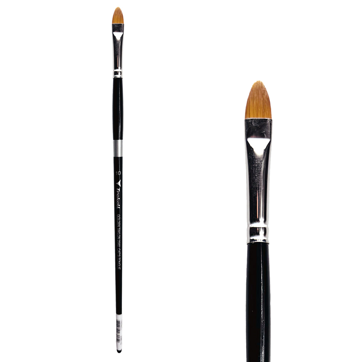 Trekell Golden Taklon #10 Cat's Tongue Brush - Long Handle, with a tapered, oval brush tip.