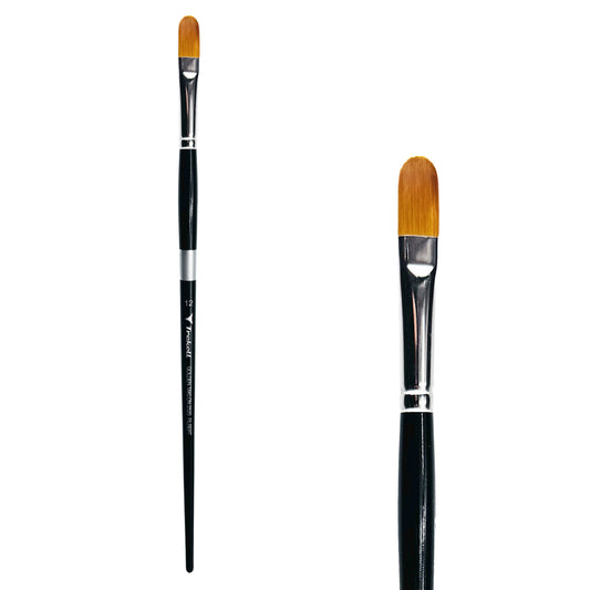 Trekell Golden Taklon #12 Filbert Brush - Long Handle, with flattened bristles and a rounded tip.