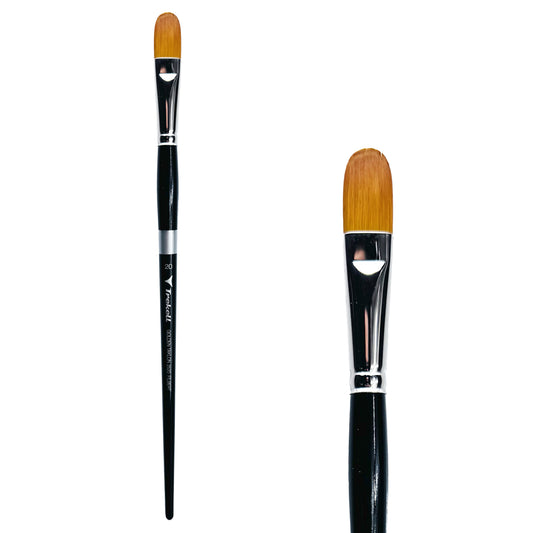 Trekell Golden Taklon #20 Filbert Brush - Long Handle, with flattened bristles and a rounded tip.