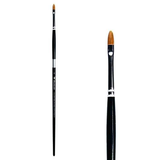 Trekell Golden Taklon #4 Cat's Tongue Brush - Long Handle, with a tapered, oval brush tip.