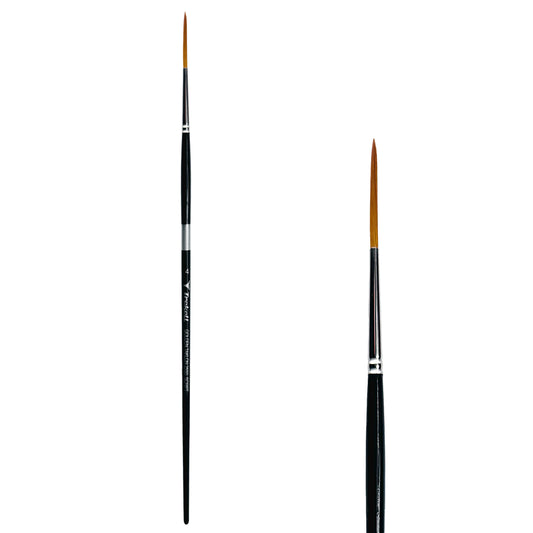 Trekell Golden Taklon #4 Script/Rigger Brush - Long Handle, with long, fine pointed bristles.