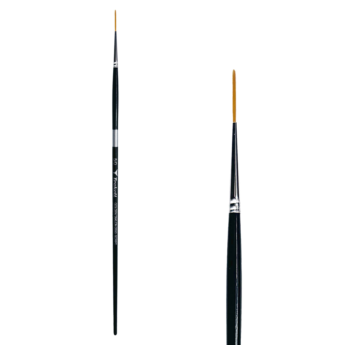 Trekell Golden Taklon #5/0 Script/Rigger Brush - Long Handle, with long, fine pointed bristles.