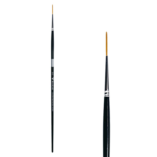 Trekell Golden Taklon #5/0 Script/Rigger Brush - Long Handle, with long, fine pointed bristles.