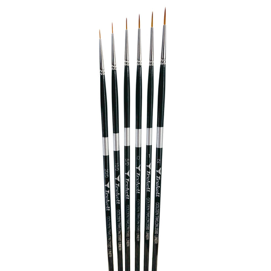 Trekell Golden Taklon Complete Liner Brush Set - Long Handle, showing a set of brushes with long, narrow pointed bristles.