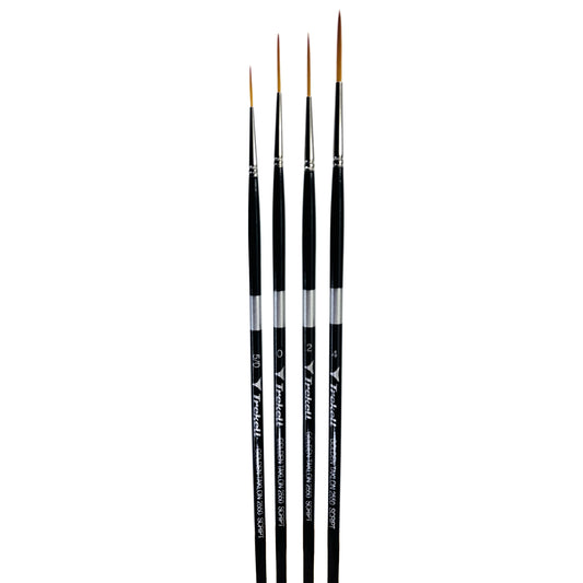 Trekell Golden Taklon Complete Script/Rigger Brush Set - Long Handle, showing a set of brushes with long, fine pointed bristles.