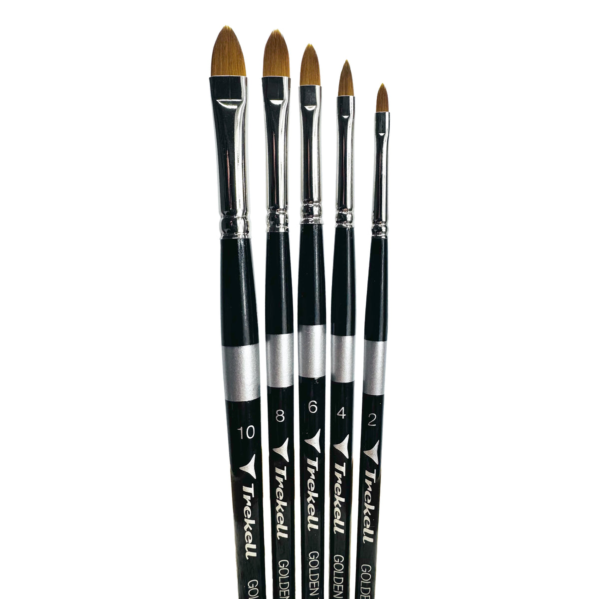 Trekell Golden Taklon Complete Cat's Tongue Brush Set - Short Handle, showing a set of brushes with a tapered, oval brush tip.