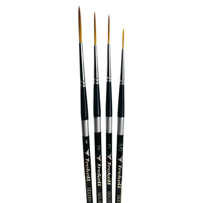 Trekell Golden Taklon Complete Script/Rigger Brush Set - Short Handle, showing a set of brushes with long, fine pointed bristles.