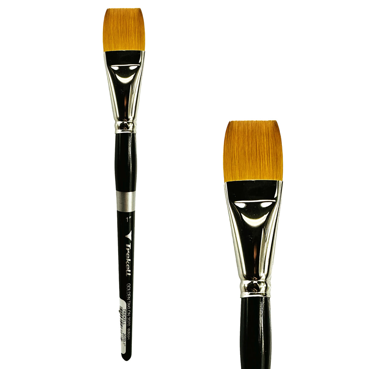Trekell Golden Taklon 1" Wash Brush - Short Handle, with a broad, flat brush tip.