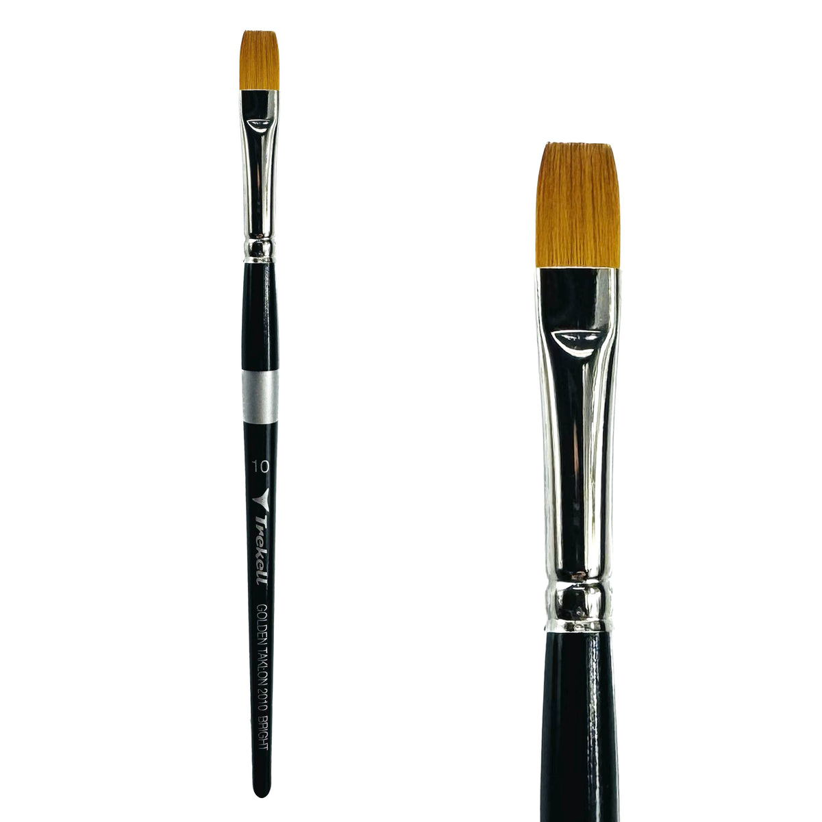Trekell Golden Taklon #10 Bright Brush - Short Handle, with short, straight-edged flat bristles.