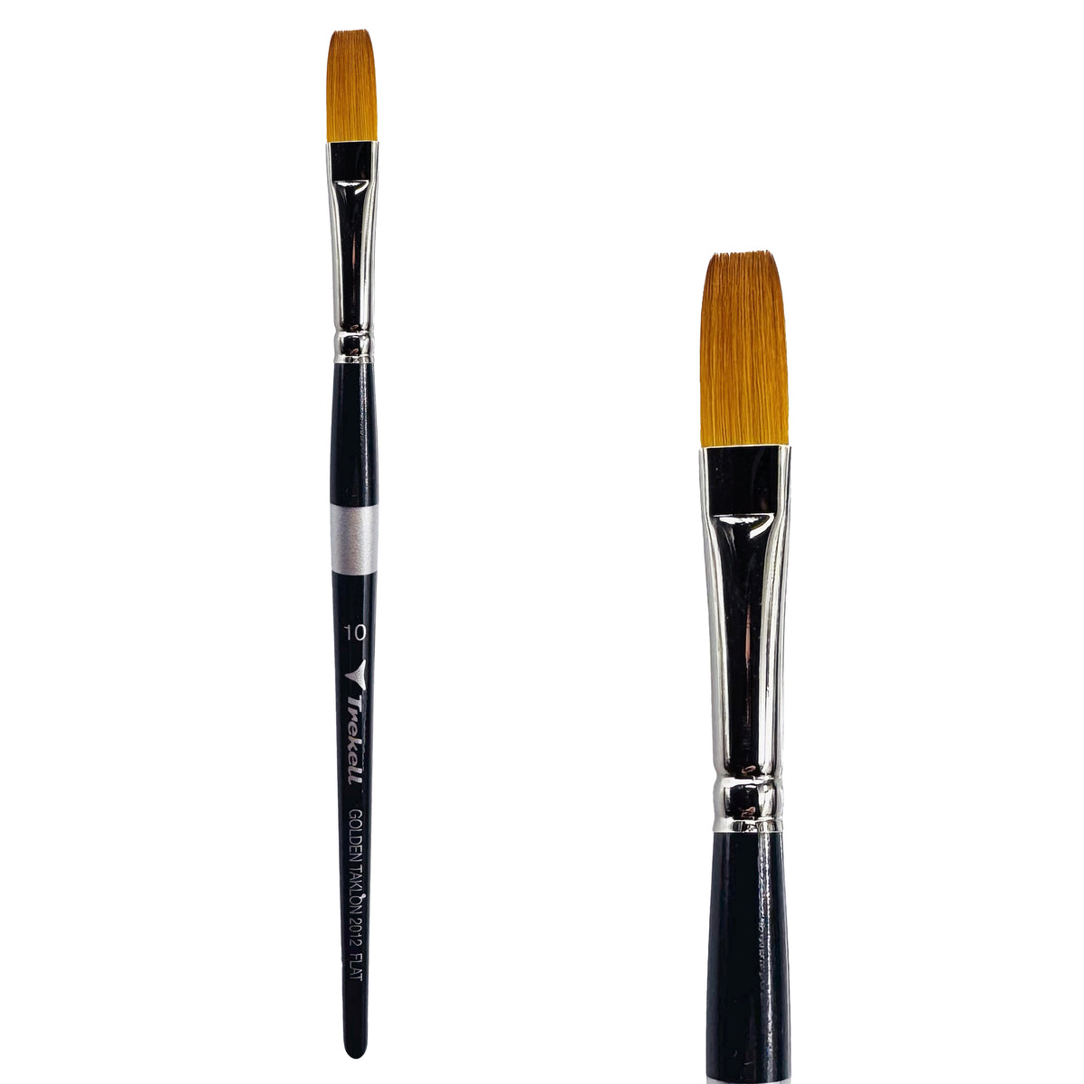 Trekell Golden Taklon #10 Flat Brush - Short Handle, with straight-edged, flat bristles.