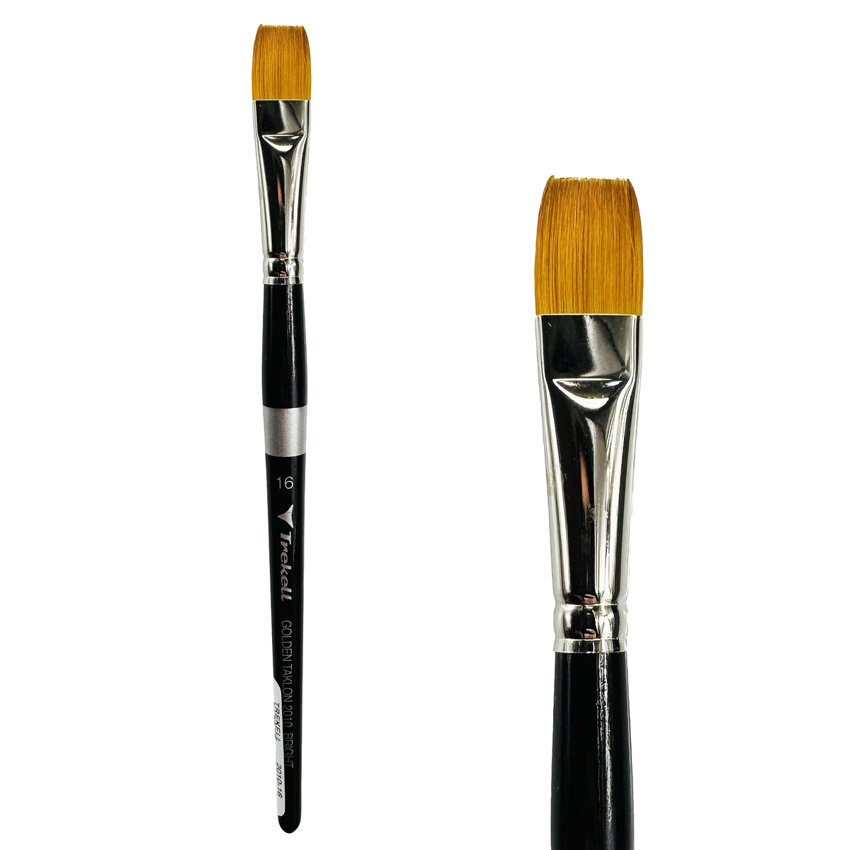 Trekell Golden Taklon #16 Bright Brush - Short Handle, with short, straight-edged flat bristles.