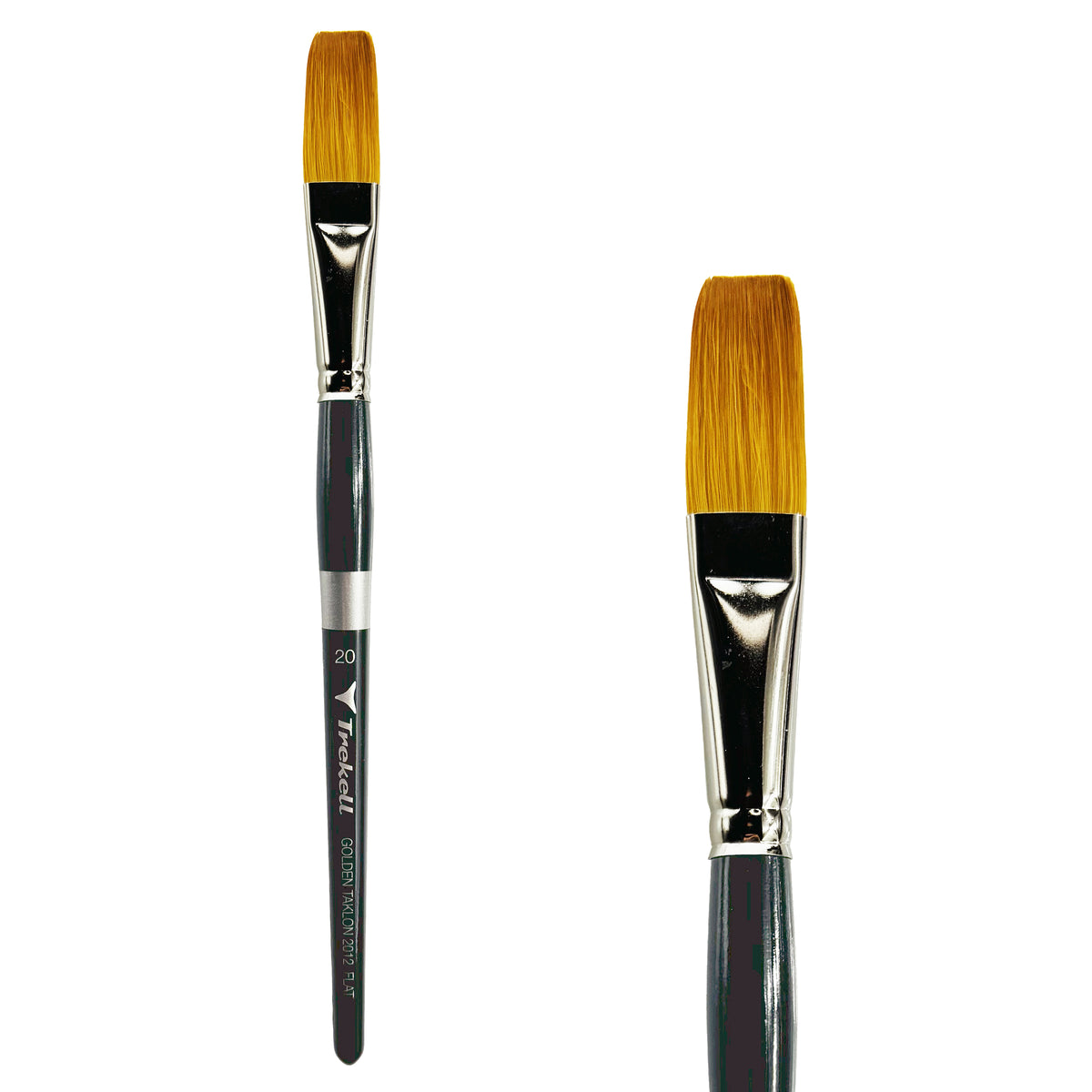 Trekell Golden Taklon #20 Flat Brush - Short Handle, with straight-edged, flat bristles.