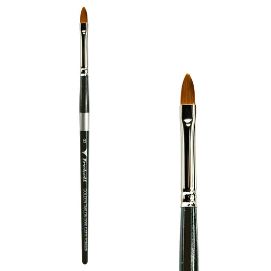 Trekell Golden Taklon #6 Cat's Tongue Brush - Short Handle, with a tapered, oval brush tip.