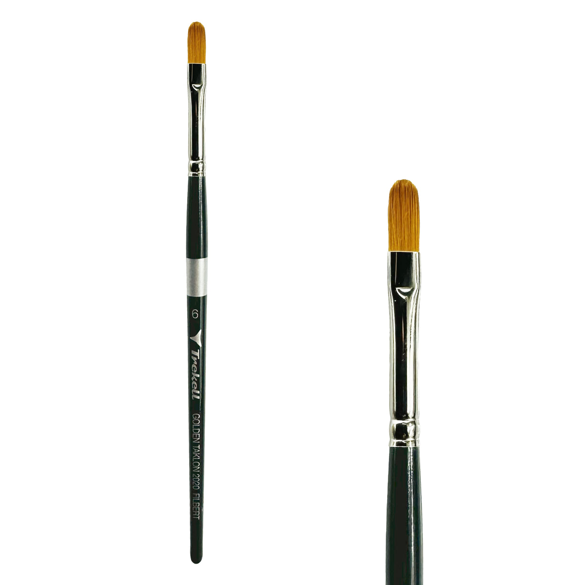 Trekell Golden Taklon #6 Filbert Brush - Short Handle, with flattened bristles and a rounded tip.
