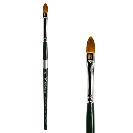 Trekell Golden Taklon #8 Cat's Tongue Brush - Short Handle, with a tapered, oval brush tip.