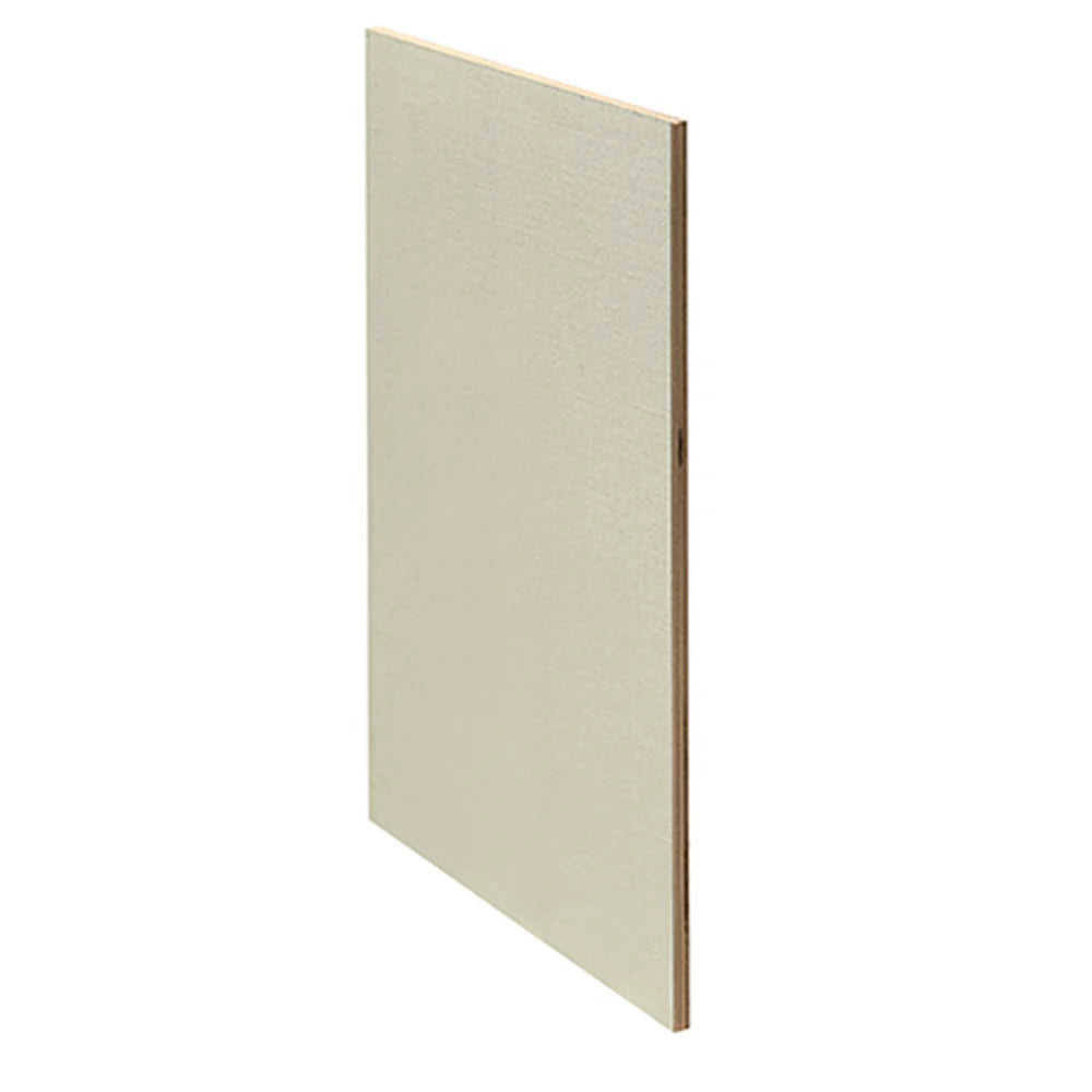 Trekell Lead Primed Linen Panel, pale rectangular linen panel at an angle, showing its thin wood edge.