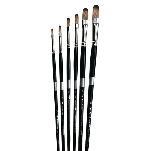 Trekell Legion Complete Filbert Brush Set - Long Handle, showing a set of brushes with flattened bristles and a rounded tip.