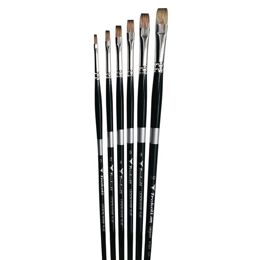 Trekell Legion Complete Flat Brush Set - Long Handle, showing a set of brushes with straight-edged flat bristles.