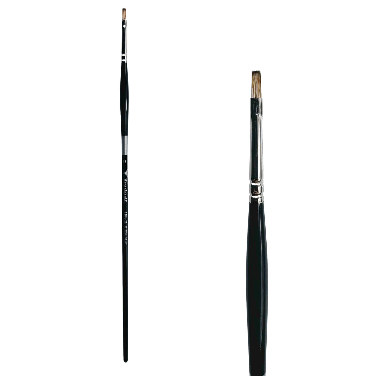 Trekell Legion #0 Flat Brush - Long Handle, with straight-edged, flat bristles.