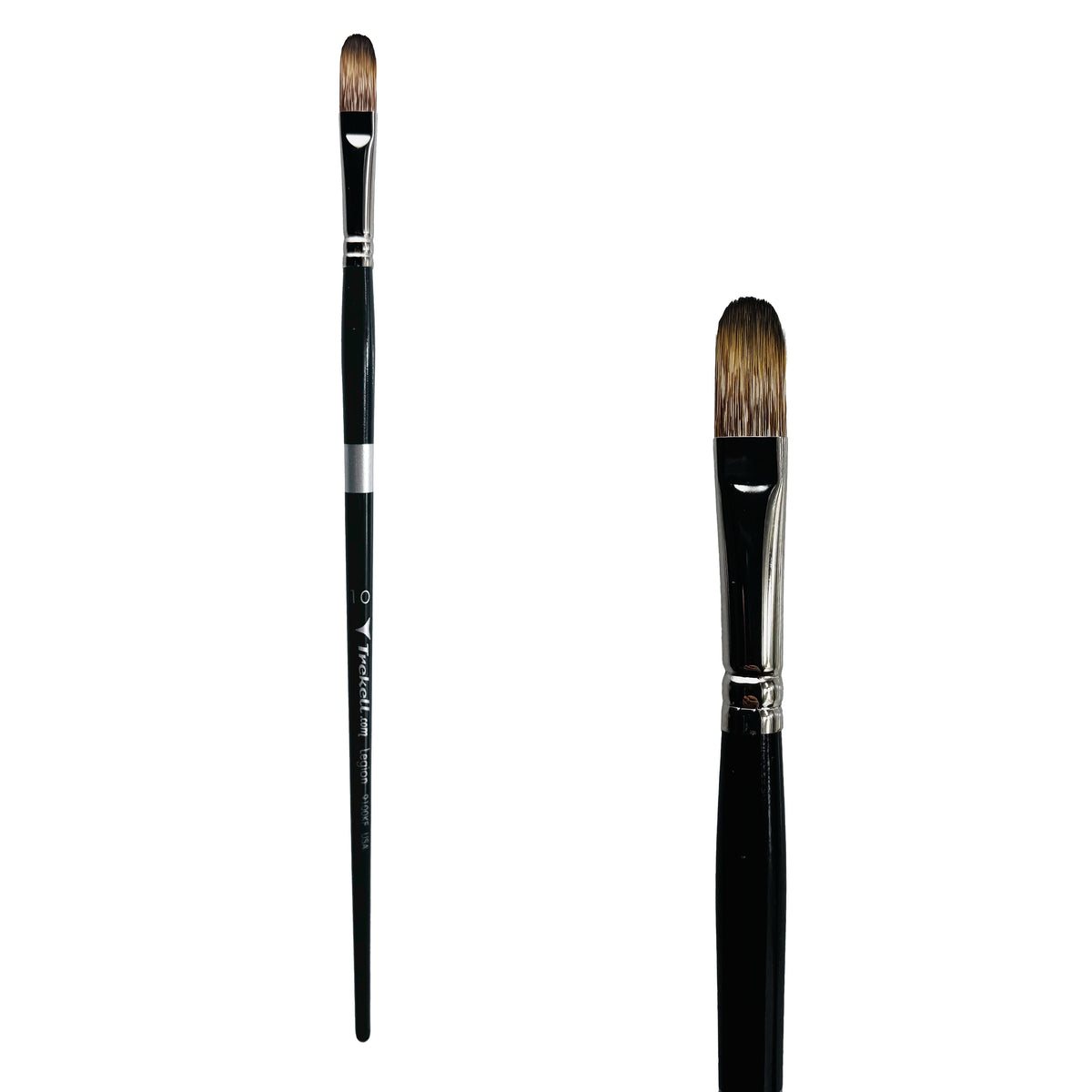 Trekell Legion #10 Filbert Brush - Long Handle, with flattened bristles and a rounded tip.