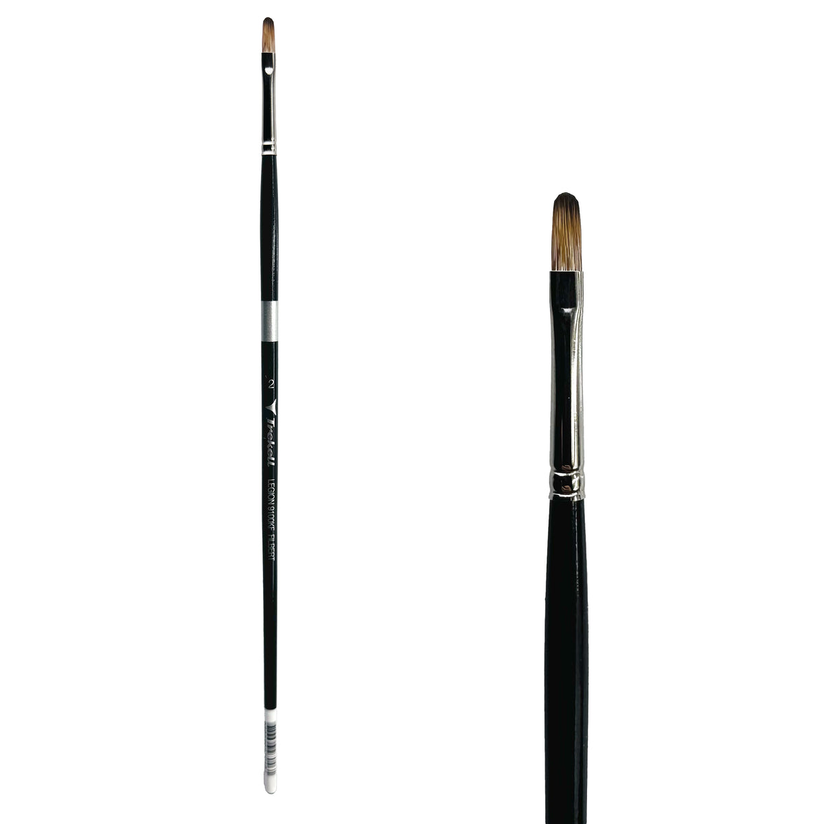 Trekell Legion #2 Filbert Brush - Long Handle, with flattened bristles and a rounded tip.