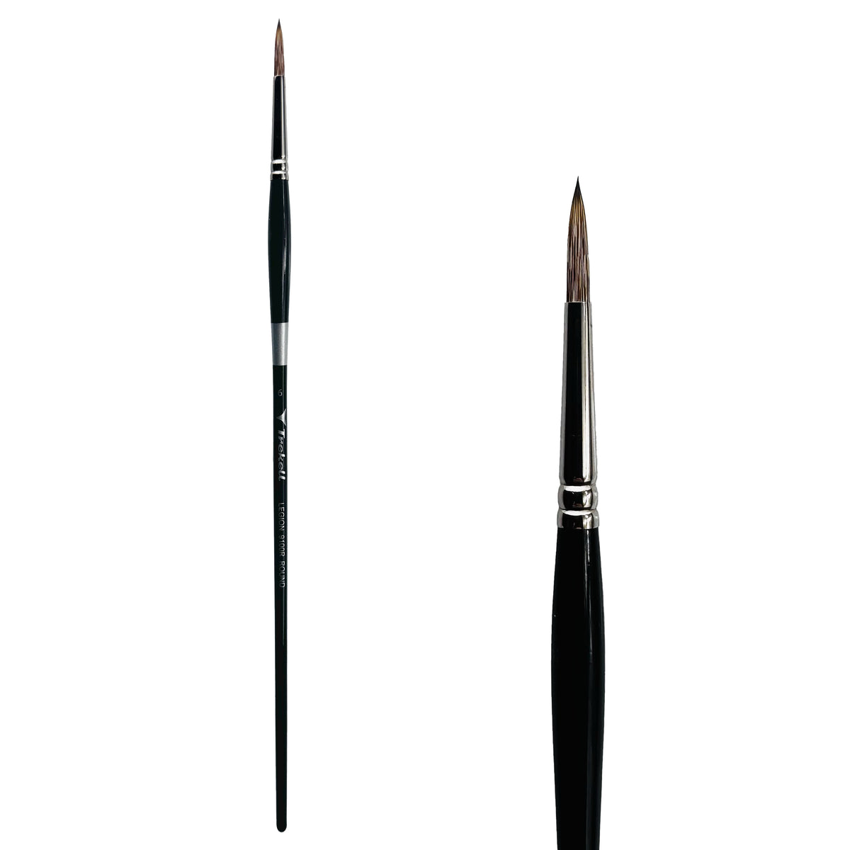 Trekell Legion #6 Round Brush - Long Handle, with rounded, pointed bristles.