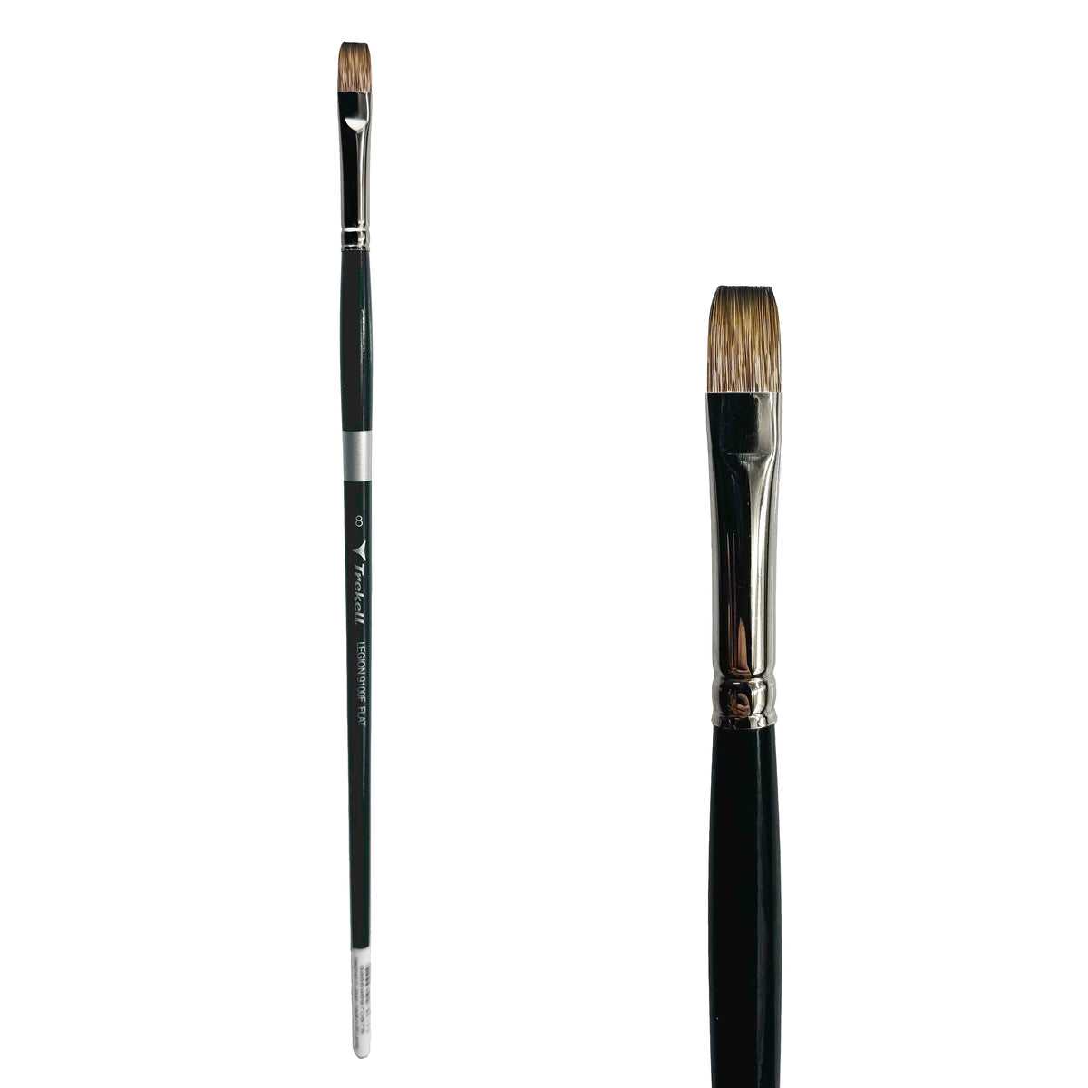 Trekell Legion #8 Flat Brush - Long Handle, with straight-edged, flat bristles.