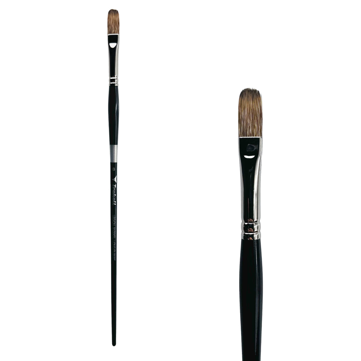 Trekell Legion #8 Long Filbert Brush - Long Handle, with long, flat bristles with a rounded tip.
