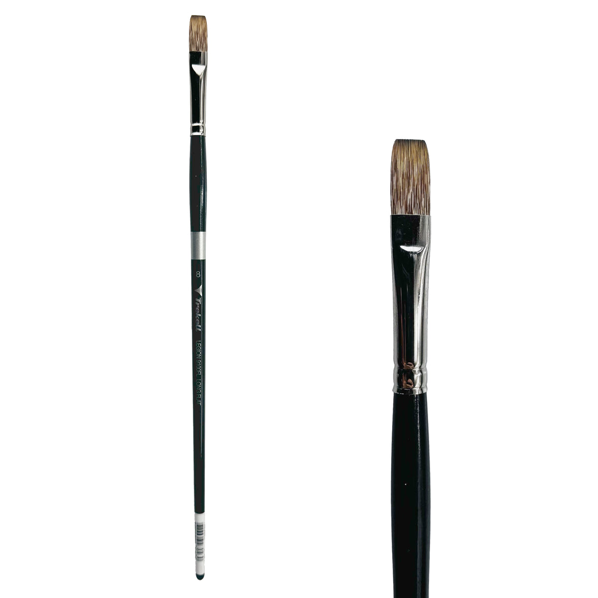 Trekell Legion #8 Long Flat Brush - Long Handle, with long, straight-edged flat bristles.