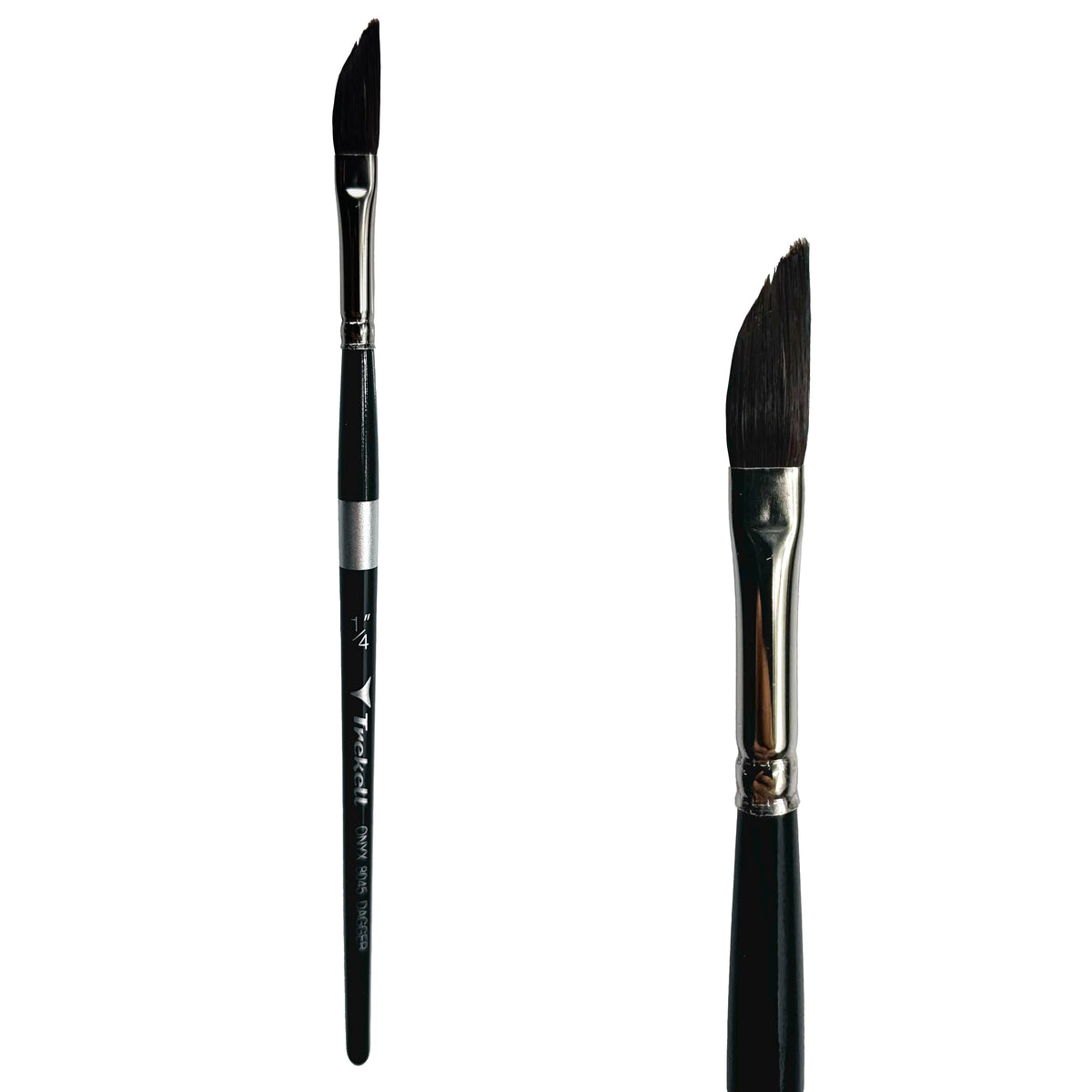 Trekell Onyx 1/4" Dagger Brush - Short Handle, with a slanted, pointed brush tip.
