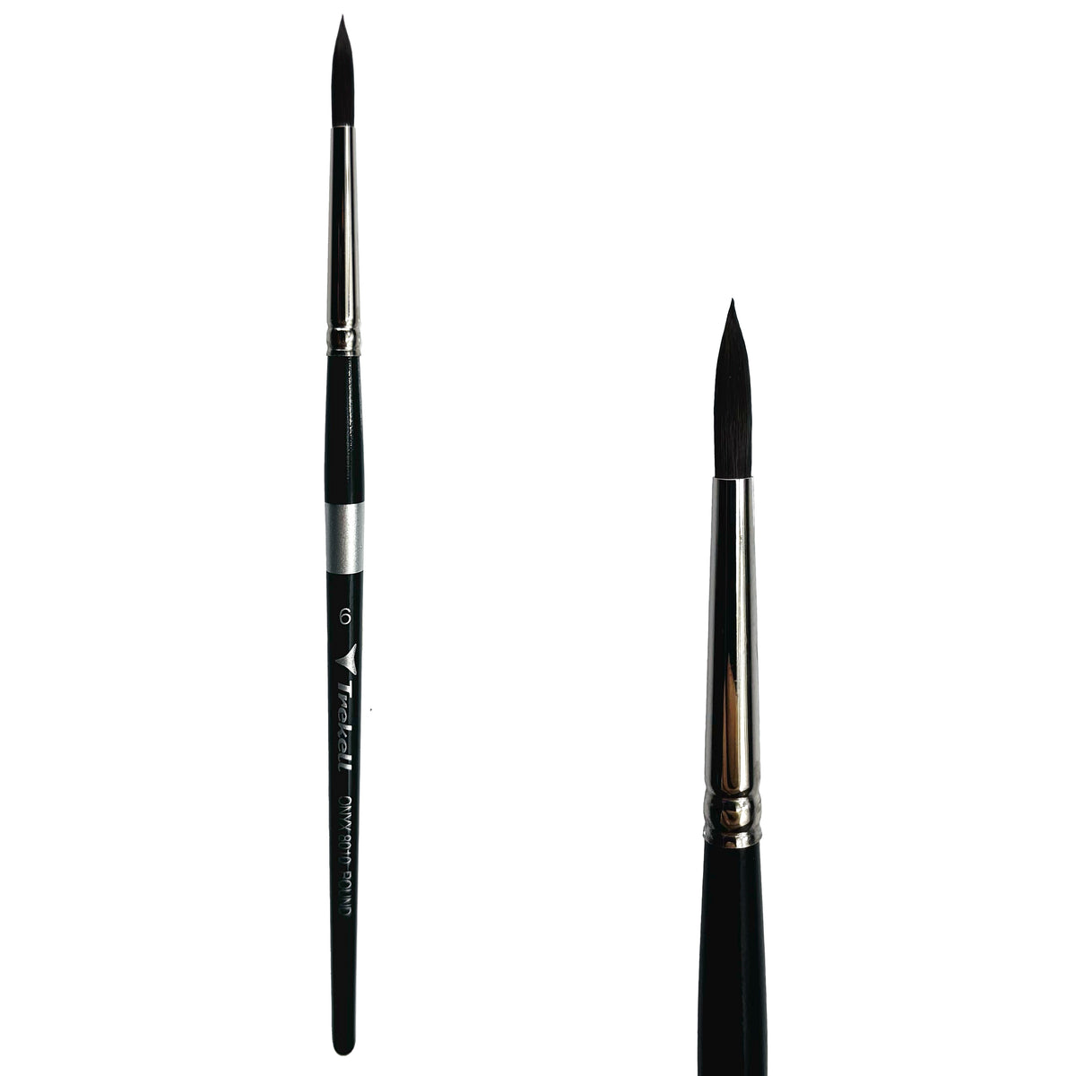 Trekell Onyx #6 Round Brush - Short Handle, with rounded, pointed bristles.