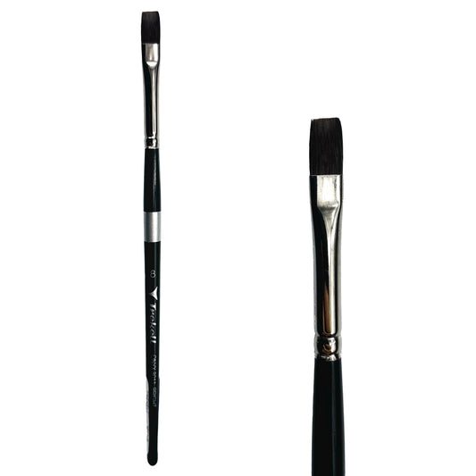 Trekell Onyx #8 Bright Brush - Short Handle, with short, straight-edged flat bristles.