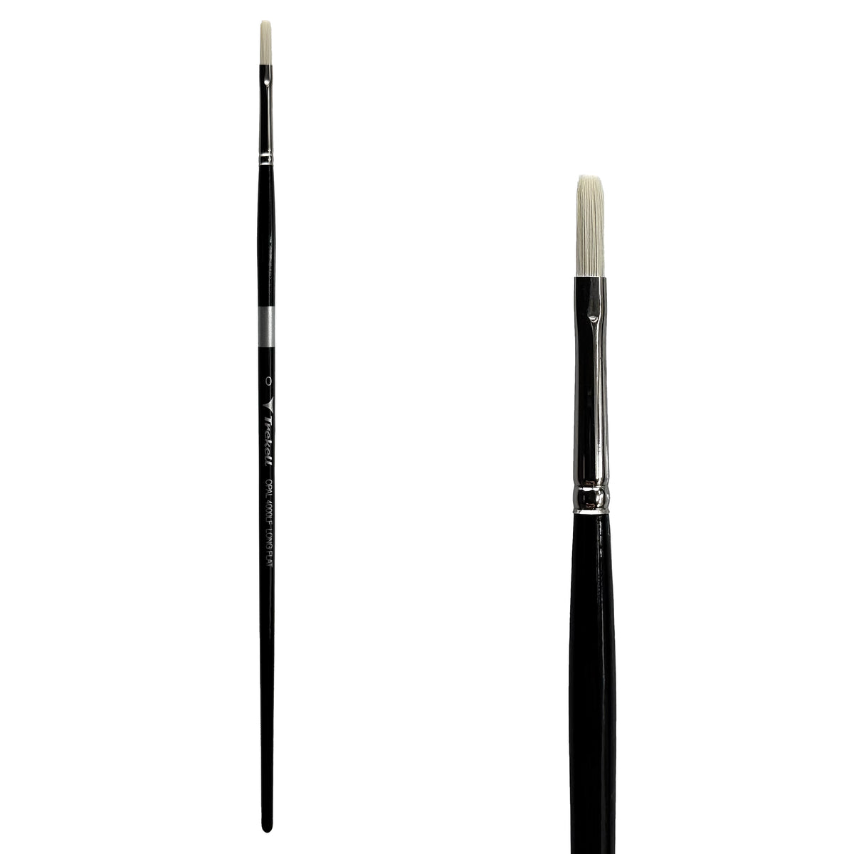 Trekell Opal #0 Long Flat Brush - Long Handle, with long, straight-edged flat bristles.