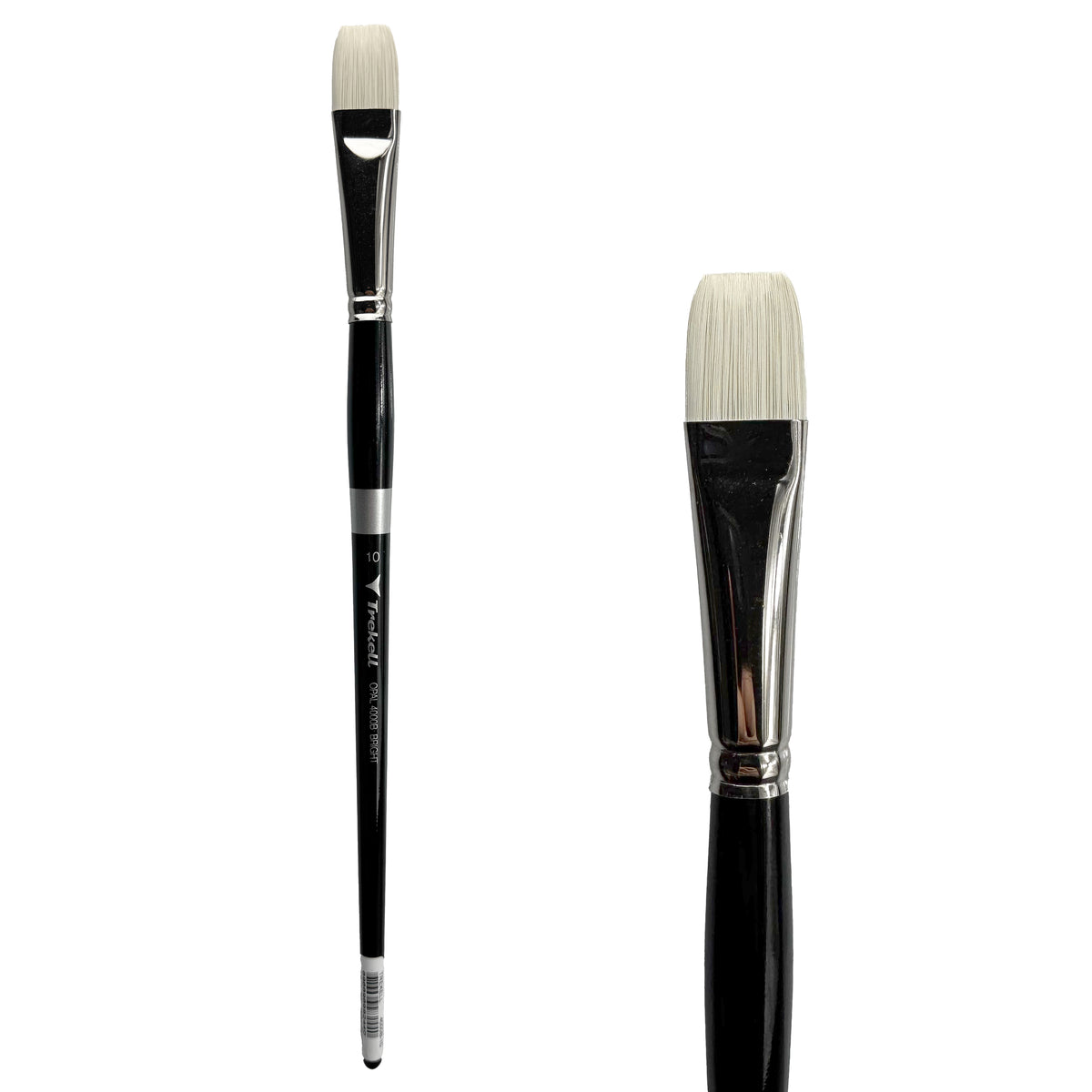 Trekell Opal #10 Bright Brush - Long Handle, with short, straight-edged flat bristles.