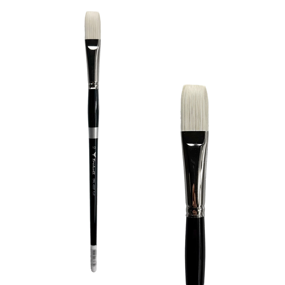 Trekell Opal #10 Flat Brush - Long Handle, with straight-edged, flat bristles.