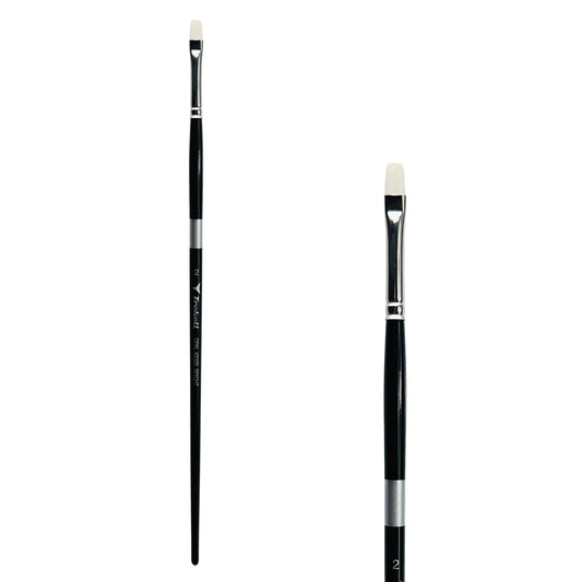Trekell Opal #2 Bright Brush - Long Handle, with short, straight-edged flat bristles.