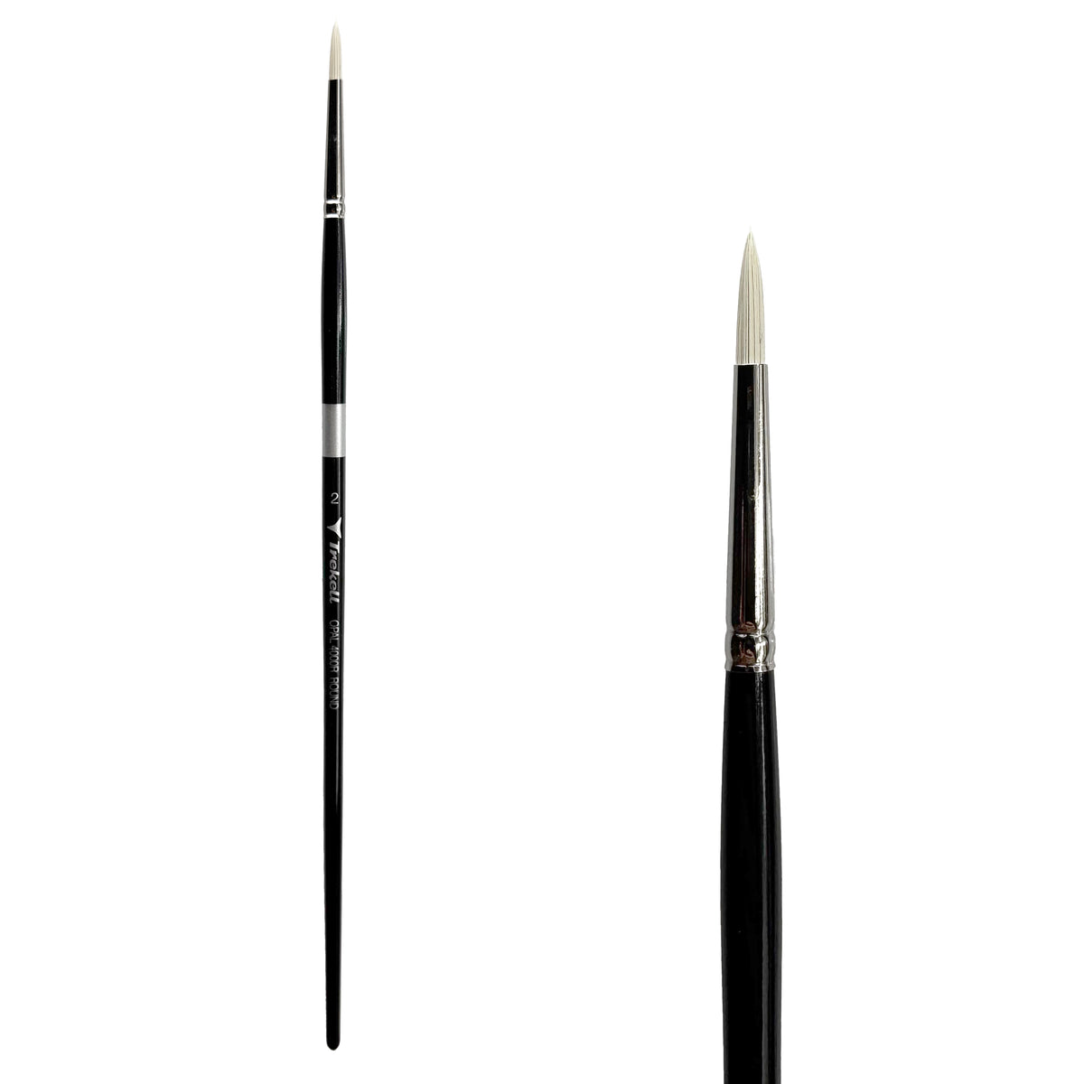 Trekell Opal #2 Round Brush - Long Handle, with rounded, pointed bristles.