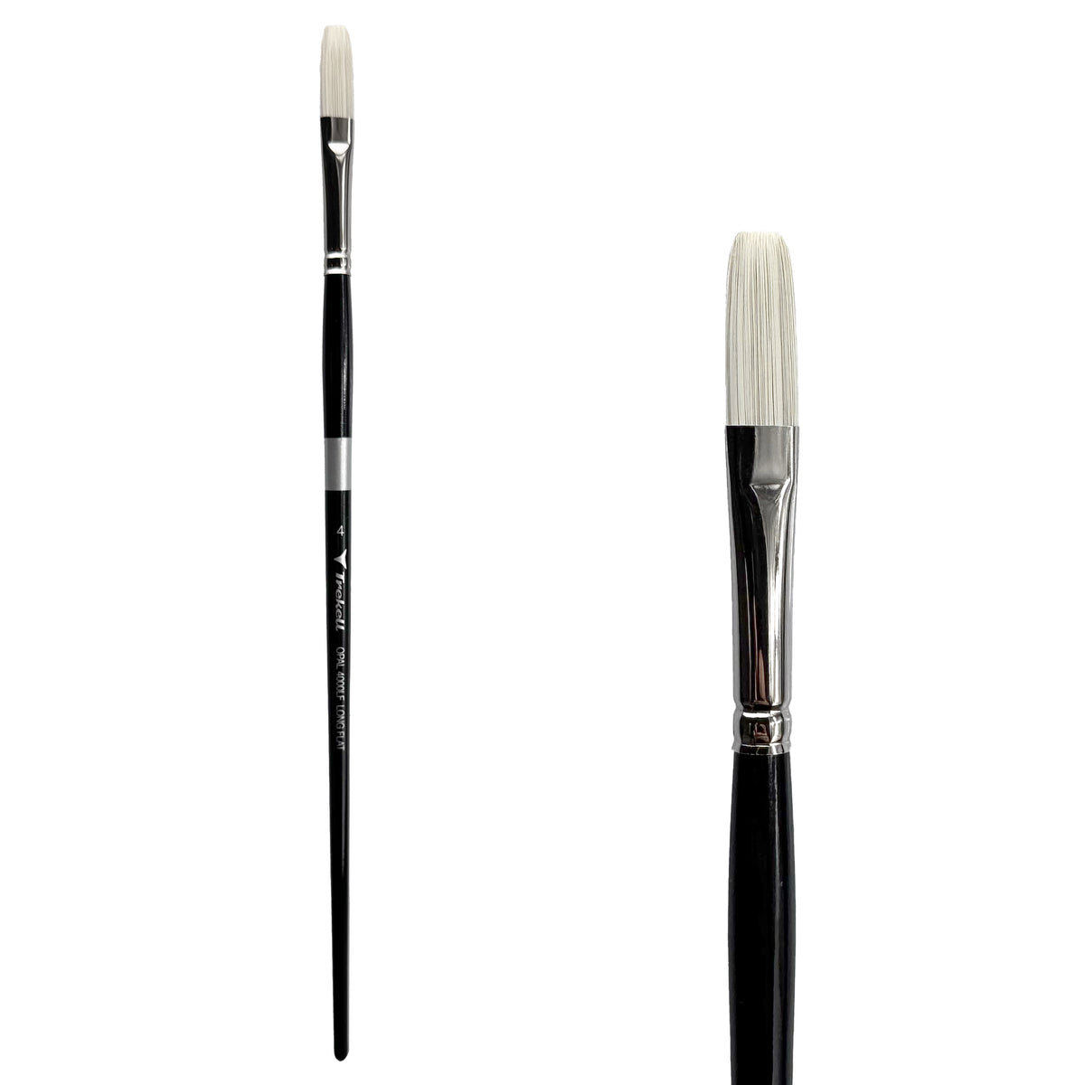 Trekell Opal #4 Long Flat Brush - Long Handle, with long, straight-edged flat bristles.