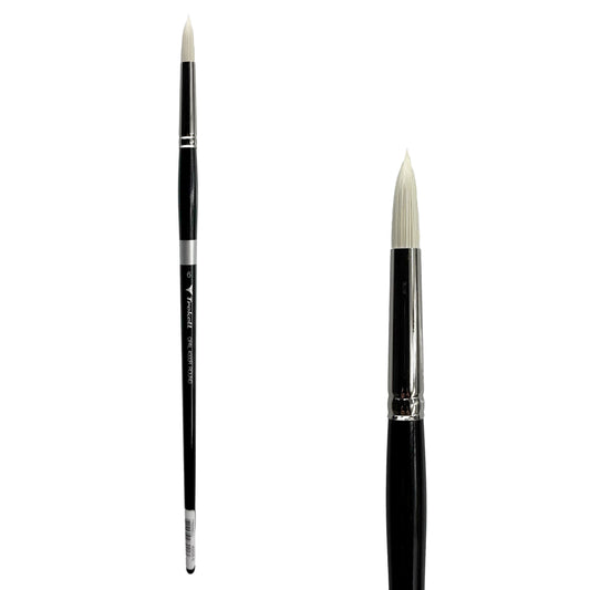 Trekell Opal #6 Round Brush - Long Handle, with rounded, pointed bristles.
