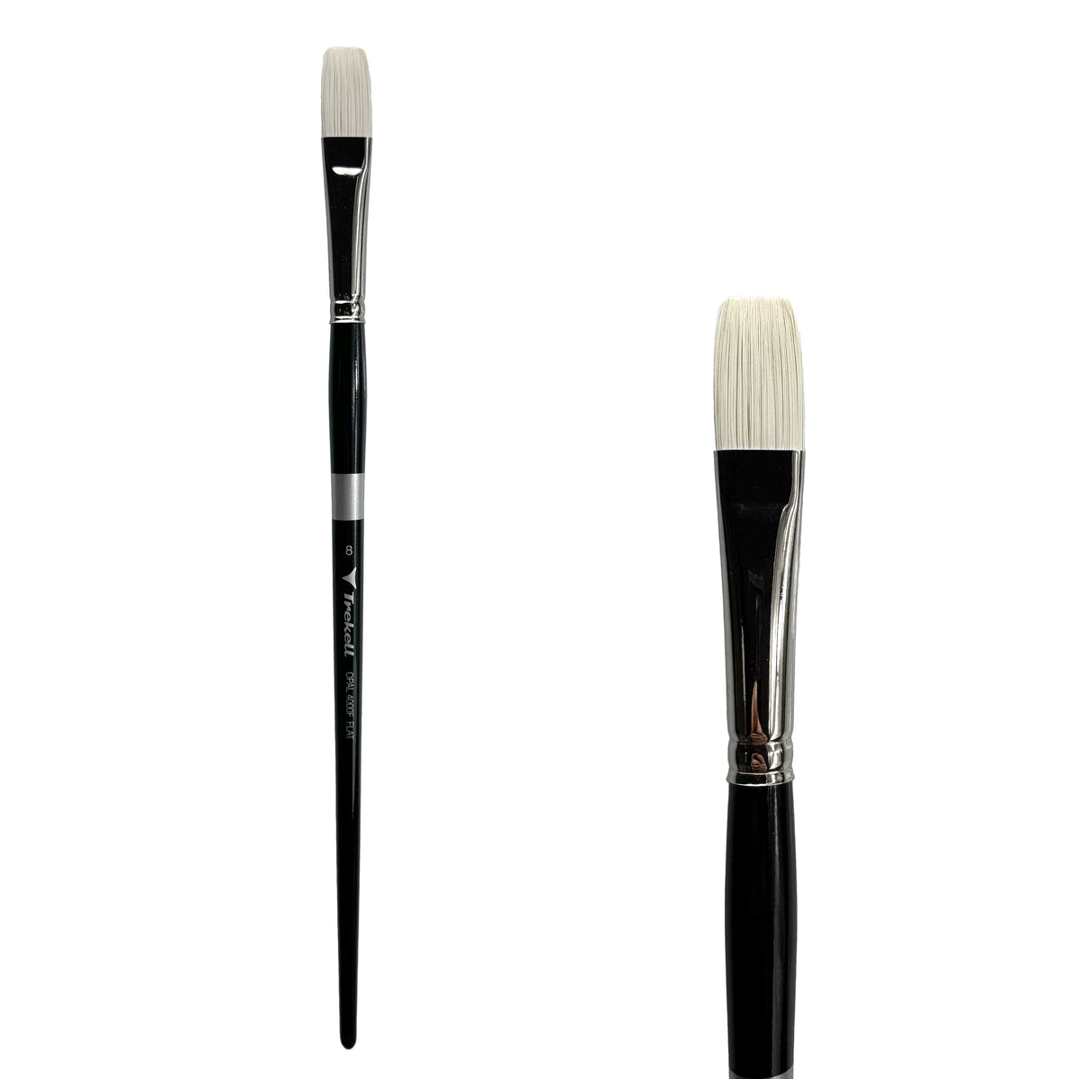 Trekell Opal #8 Flat Brush - Long Handle, with straight-edged, flat bristles.
